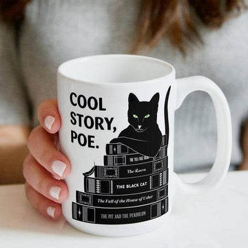 Gifts for cat lovers book lovers - Black cat with books cool story - GST Mug White 11Oz
