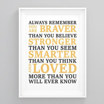 Positive quote art - Always remember you are braver than you believe poster - GST