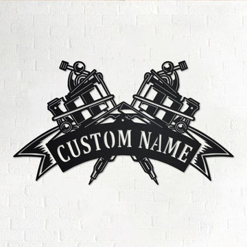 Custom Tattoo Machine Metal Wall Art - Personalized Metal House Sign
