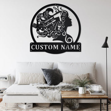 Custom Beauty Salon Girl Hair Metal Wall Art - Personalized Metal House Sign
