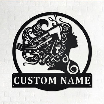 Custom Beauty Salon Girl Hair Metal Wall Art - Personalized Metal House Sign