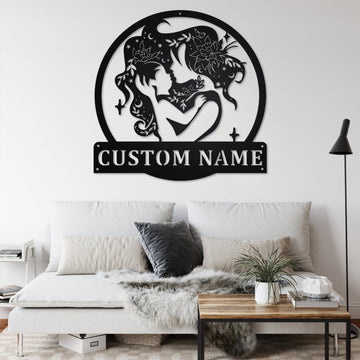 Custom Floral Mom And Baby - Personalized Metal House Sign