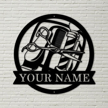Barber Hair Stylist Monogram 1 - Personalized Metal House Sign
