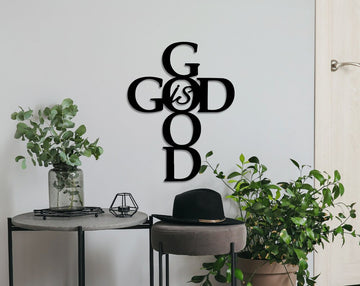 God Is Good Cross Christian Wall Decor - Cut Metal Sign