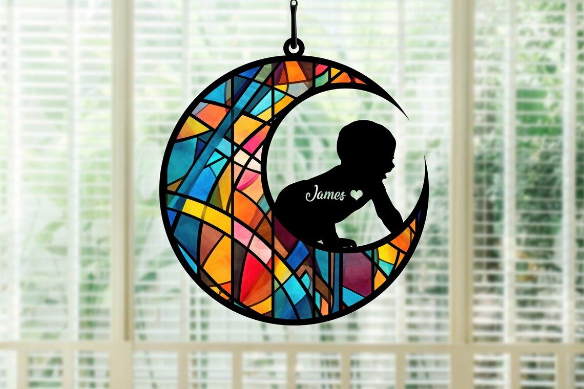 Personalized New Baby Suncatcher Ornament, Nursery Suncatcher Decor Gift, Custom Name Gift For New Baby