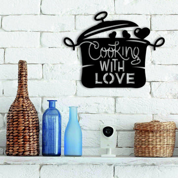Cooking With Love For Kitchen Lover - Decor Wall Art - Cut Metal Sign