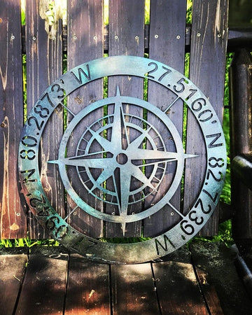 Compass your coordinates - Personalized Cut Metal Sign