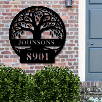 Tree of Life Custom Family Last Name And Number - Personalized Metal House Sign