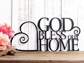 God Bless Our Home Heart - Cut Metal Sign
