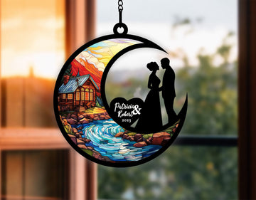 Personalized Couple Wedding Suncatcher Ornament, Wedding Gift For Friends, Daughter, Son, Engaged Gift For Him, Her
