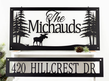 Moose family name and address - Personalized Cut Metal Sign