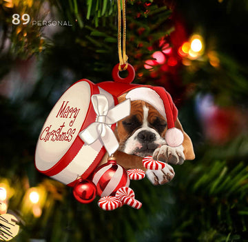 Boxer out of Merry Christmas box - Shaped two sides ornament