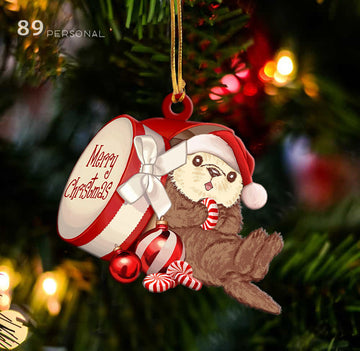 Otter out of Merry Christmas box - Shaped two sides ornament