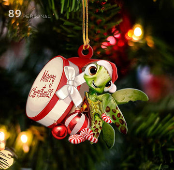 Turtle out of Merry Christmas box - Shaped two sides ornament