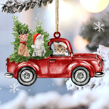 Cat Red Car Christmas Ornament