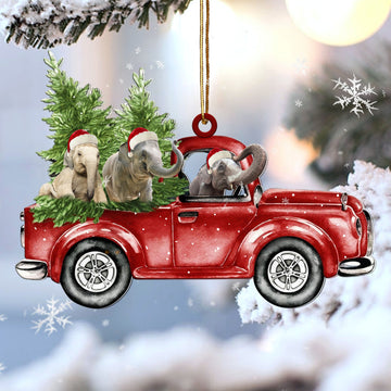 Elephant Red Car Christmas Ornament