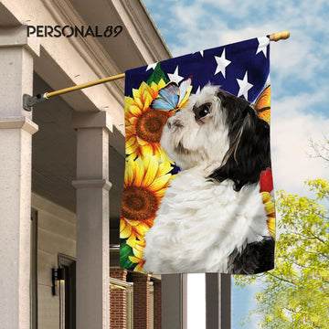 Shih Tzu With Sunflower Dog American Patriot Flag Independence Day -  House Flag