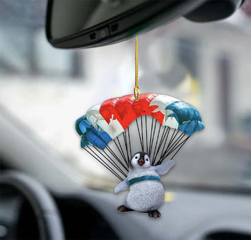 Penguin hot air balloon two sides ornament