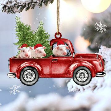 Pig Red Car Christmas Ornament