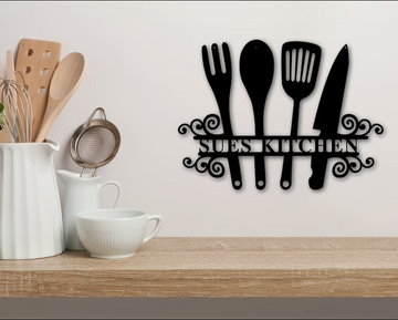 Kitchen utensils personalized name kitchen decor Metal House Sign