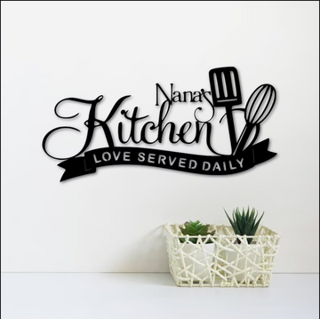 Kitchen love served daily personalized name Metal House Sign