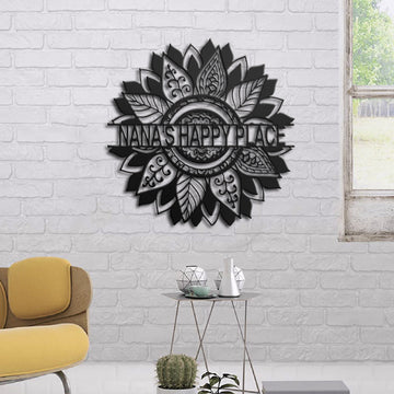 Sunflower Nana's Happy Place Personalized Metal Wall Art