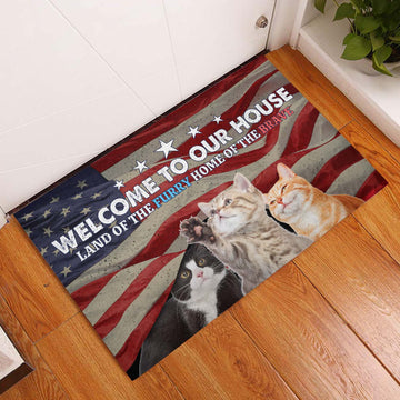 Cat Land of the furry home of the brave Independence Day Rubber Base Doormat