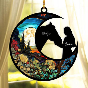 Custom Name Horse Lover Suncatcher Ornament, Personalized Suncatcher Gift For Horse Mom, Valentine Gift For Her Who Love Horse
