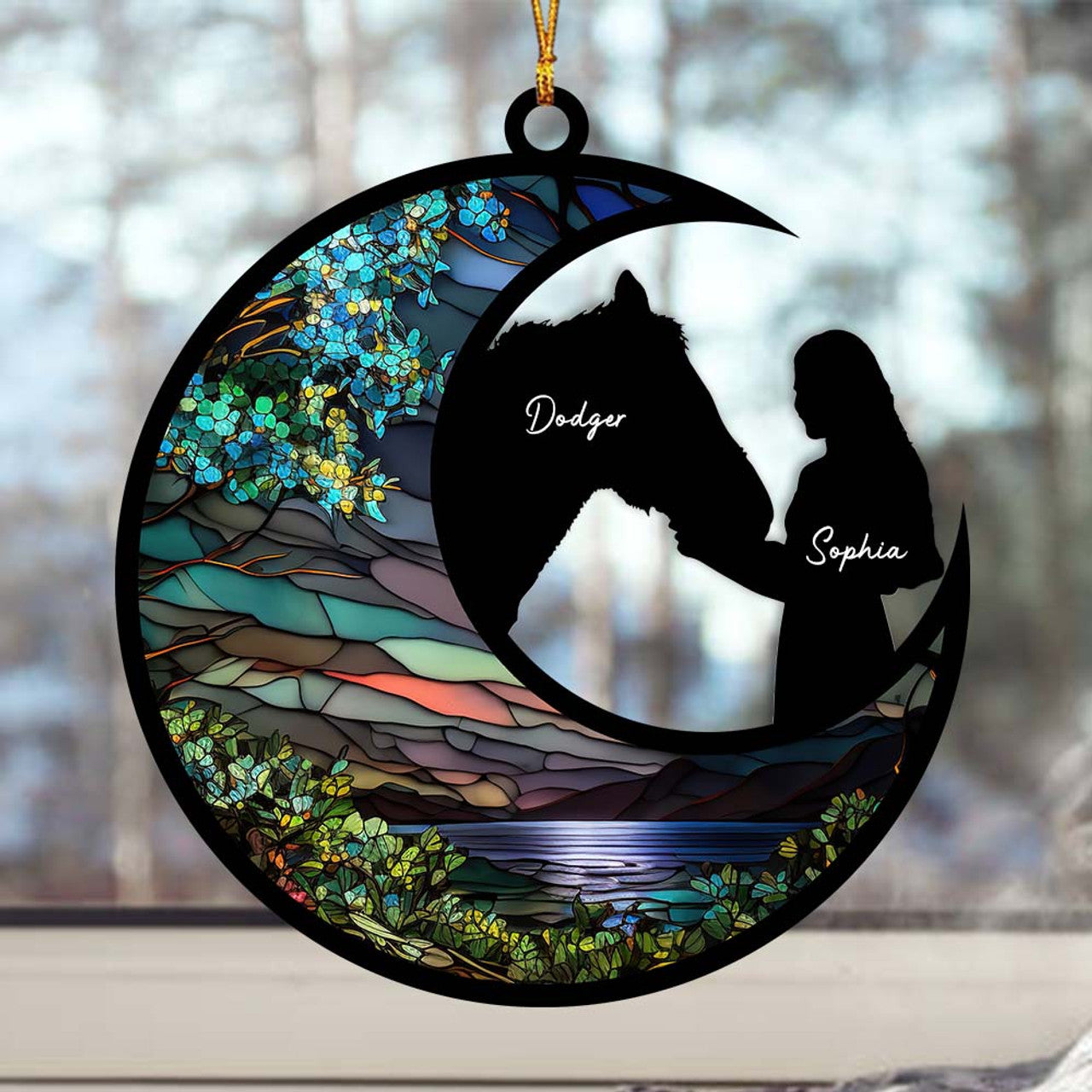 Custom Name Horse Lover Suncatcher Ornament, Personalized Suncatcher Gift For Horse Mom, Valentine Gift For Her Who Love Horse