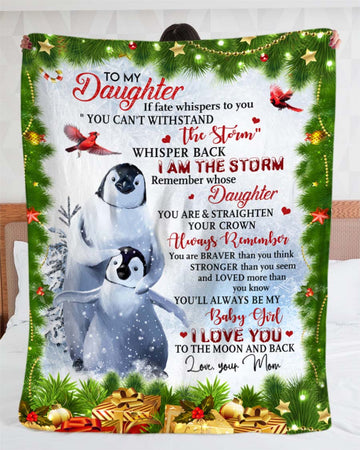 Penguins To My Daughter Christmas Gift Fleece Blanket