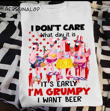 Flamingo American Im Grumpy I Want Beer Standard T-Shirt