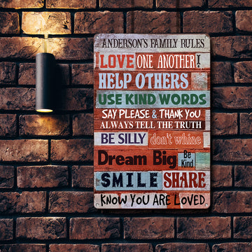 Family Rules Customized Name - Funny Wall Art - Classic Metal Signs