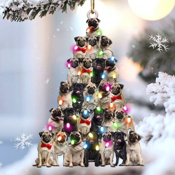Pug Lovely Tree Christmas 2 sides Ornament