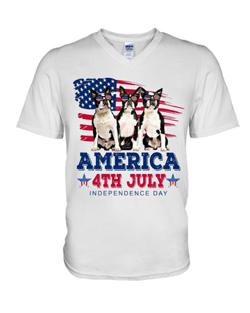 Boston Terrier Independence Day V-Neck T-Shirt