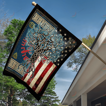 American Flag Yggdrasil Viking Tree of Life - House Flag