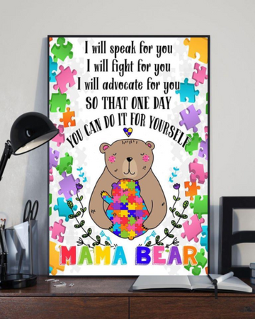 Autism Bear I Will Speak For You - Matte Canvas, Gift for you, gift for him, gift for her, autism awareness