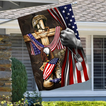 U.S. Veteran Jesus Cross American Patriot Memorial Flag - House Flag