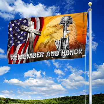 Remember And Honor U.S. Veteran Jesus Cross American Flag - House Flag