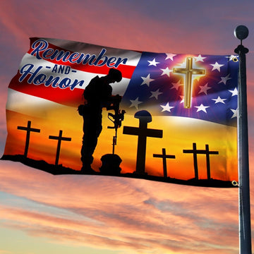 Remember and Honor Veteran Cross American Flag - House Flag
