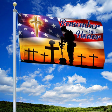Remember and Honor Veteran Cross American Flag - House Flag