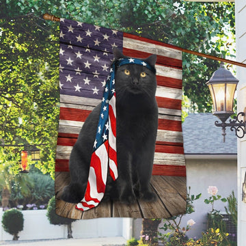 Independence Day Black Cat American Flag - House Flag