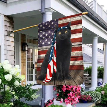 Independence Day Black Cat American Flag - House Flag