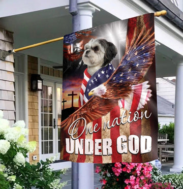 Shih tzu 2 Dog American Patriot Flag Independence Day - House Flag