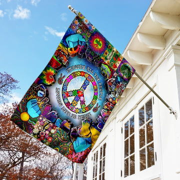 Hippie Imagine All The People Living Life In Peace Flag - House Flag
