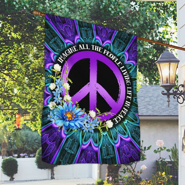 Hippie Flag Flower Imagine All The People Living Life In Peace Flag - House Flag