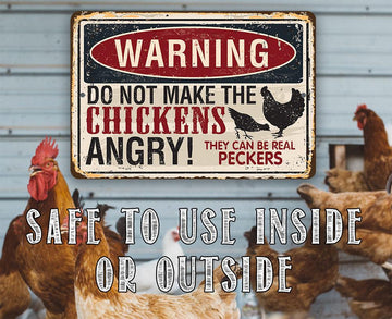 Warning Do Not Make The Chickens Angry - Funny Wall Art - Classic Metal Signs