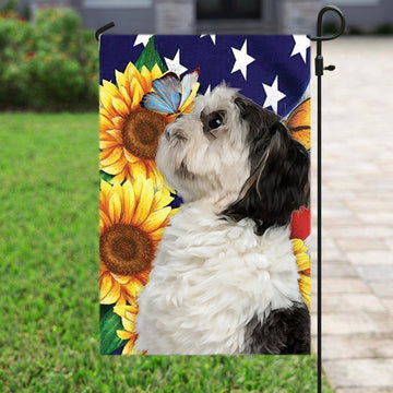 Shih Tzu With Sunflower Dog American Patriot Flag Independence Day  - Garden Flag