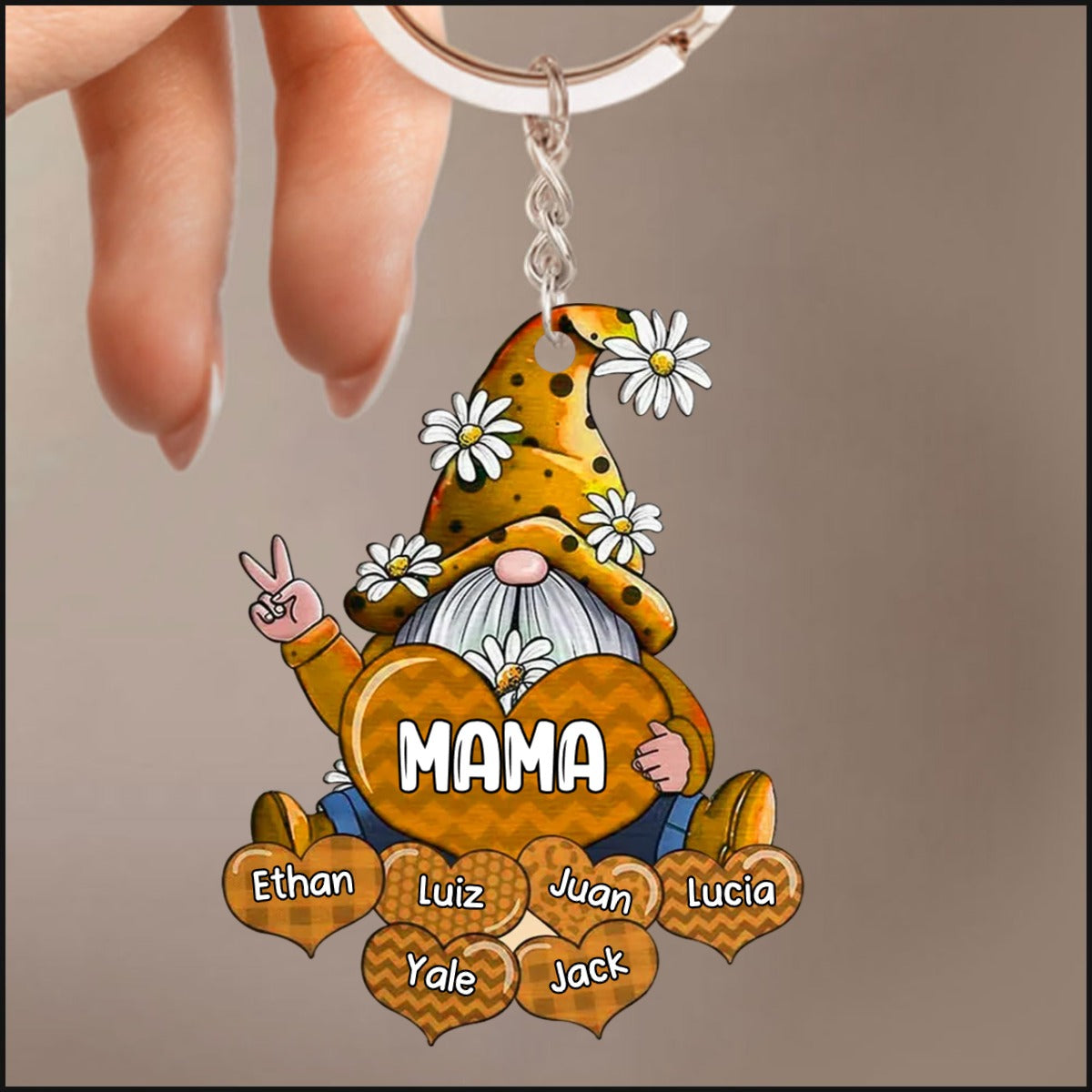 Colorful Grandma Mom Gnome Love Sweet Heart Keychain Custom Keychain For Mom Grandma Keychain
