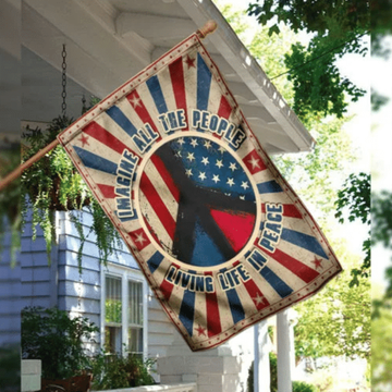Hippie American flag imagine all the people living life in peace - House Flag