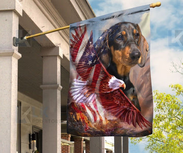 dachshund 4 Dog American Patriot Flag Independence Day - House Flag